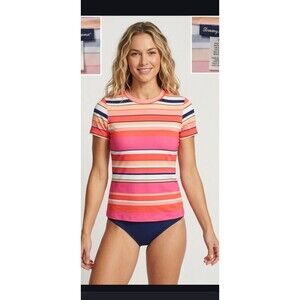 Tommy Bahama Island Cays Striped Swim Top Size XST Nylon Spandex Back Zip